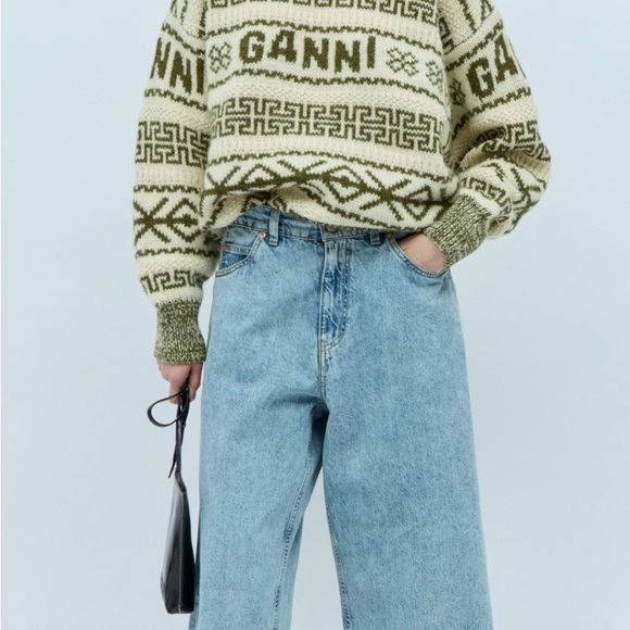 Ganni Sweaters - GANNI Olive and Cream Knit Sweater